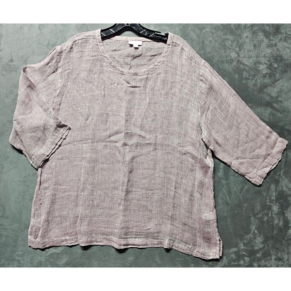 Pure Jill J Jill Mauve 100% Linen Scoop Neck 3/4 Sleeve Top WTP202881 Large